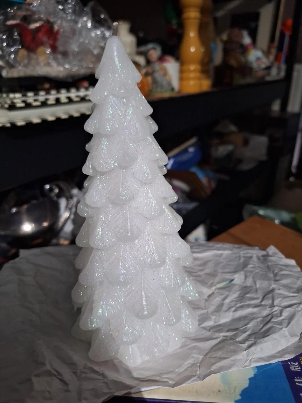 White Glittered Decorative Tree Candle Christmas Tree Candle
